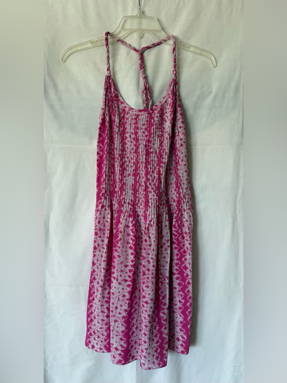 Banana Republic 100% Silk Tie Dye Pleated Halter Dress Pink White Size 2